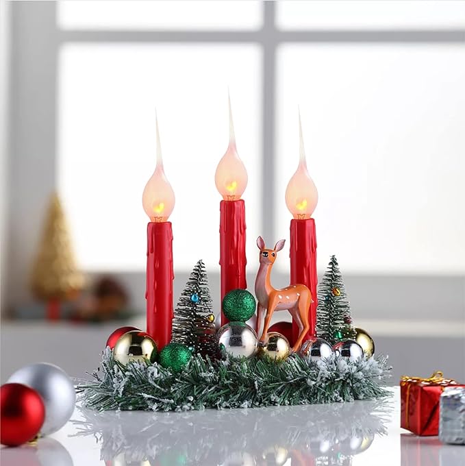 Christmas Flicker Flame Candle Light Bulbs, Country Style Silicone Dipped Flickering Replacement Bulbs for Electric Window Candles, Chandelier, E12 Candelabra Base, 1Watt, 120 Volt, 12 Pack