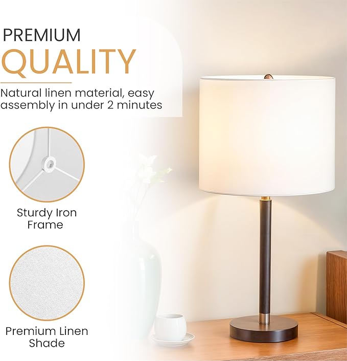 Linen Drum Lamp Shade - Heather White - 13" x 13" x 10" - Easy Installation & Versatile Home Decor | Round Shade for Table & Desk Lamps - ASSEMBLY REQUIRED