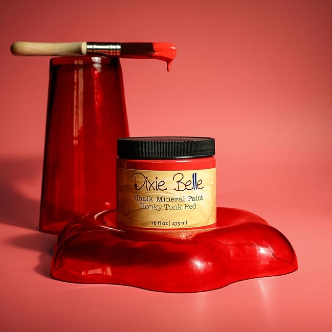 Dixie Belle Paint Company Chalk Finish Furniture Paint - Honky Tonk Red (16oz) - Matte True Red Chic Chalk Mineral DIY Furniture Paint