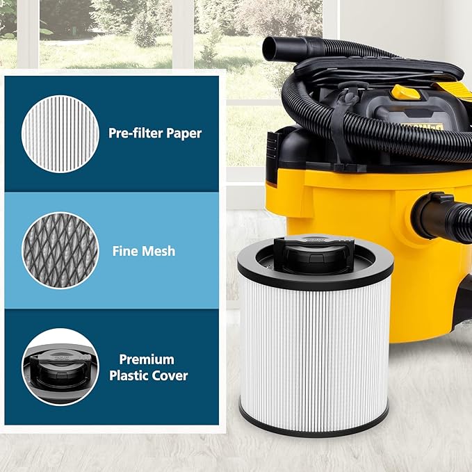 DXVC6910 Cartridge Filter Replacement Compatible with DeWalt DXV06P DXV09P DXV10P DXV10PL DXV10SA DXV12P DXV14P DXV16P Wet/Dry Vac Vacuum Cleaner (NOT fits for DXV06G/ DXV08S) 2 Pack