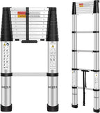 10.5 FT Aluminum Telescoping Ladders - One-Button Retraction Collapsible Extension Ladder for Home,RV,Attic & Loft, Lasts 330 LBS with Non-Slip Cushions
