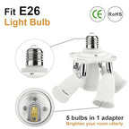 DiCUNO 5 in 1 E26 Light Socket Splitter Adapter, Standard Base LED Bulbs Converter, 360 Degrees Adjustable 180 Degree Bending, 5 Way Bulbs Socket Holder