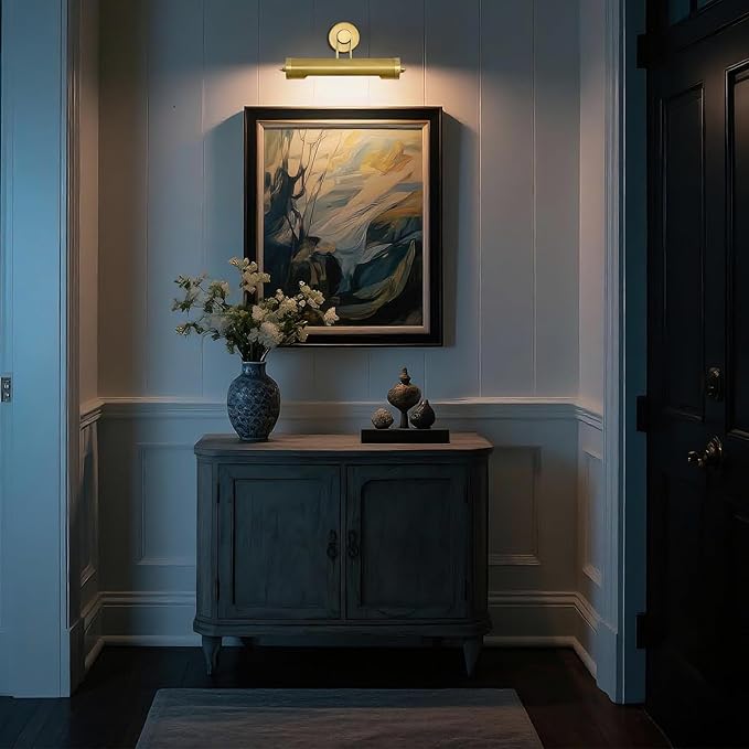 18in Picture Lights Hardwired Brass Picture Light, Gold Modern Picture Light for Wall, 360°Rotatable Art Light Gallery Lights, Wall Sconces for Painting Display Artwork Portrait