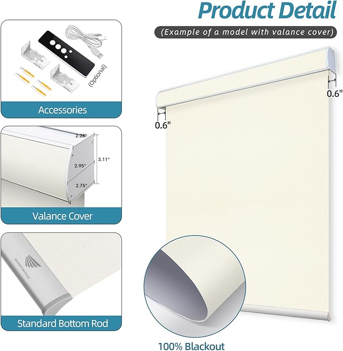 SmartWings Motorized Smart Blinds with Remote, Custom Automatic 100% Blackout Roller Shade Compatible with Alexa/Homekit/Google, Electric Smart Blinds for Indoor Windows, Vinyl Beige