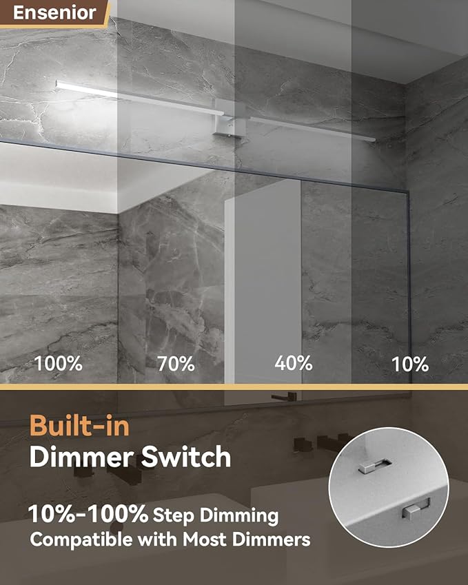 Ensenior Modern Bathroom Vanity Light 48 Inch, Built-in Dimmer, 28W Dimmable 5CCT LED Light Fixture Over Mirror, Matte Grey Bar for Mirror Cabinets Bedroom - FCC Certificated