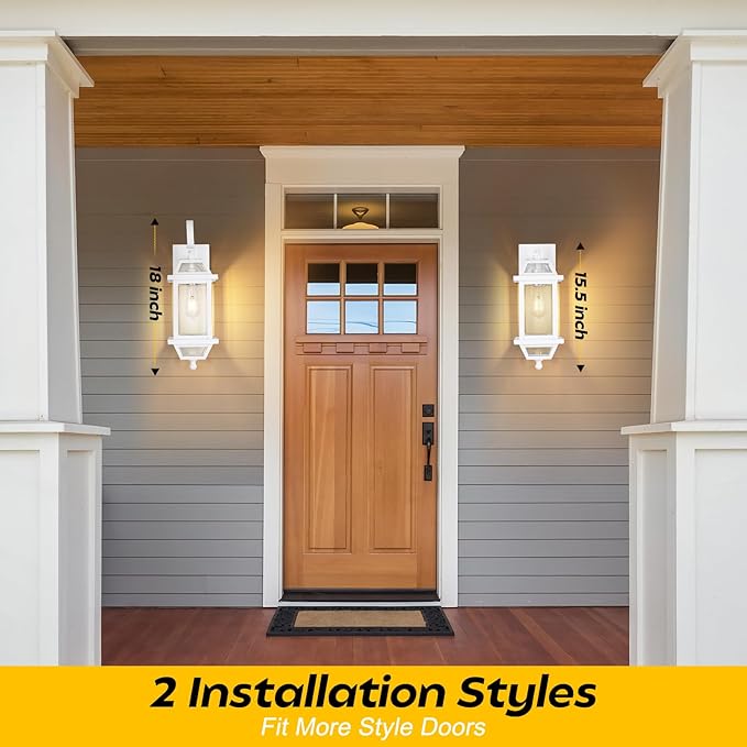 White Outdoor Wall Lantern 2-Pack, Large 18" Aluminum Exterior Wall Sconce Outdoor Porch Lights with Clear Glass, White Carriage Lights Outdoor Enclosed Bottom Outdoor Wall Light for House ETL listed