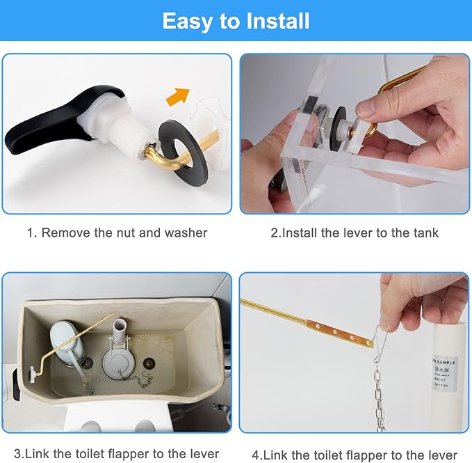 iFealClear Universal Side Mount Toilet Tank Flush Lever, Angle Mount Handle Replacement Kit, Solid Brass Trip Lever Fits Most Toilets, Matte Black