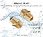 3/8 Inch NPT Male x 1/4 Inch NPT Male Solid Brass Reducing Hex Nipples, Brass Pipe Adapter Fittings Reducing Nipples Connector, 0.625" OD × 0.5" OD, (2 Piece)
