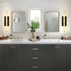 Alabaster Wall Sconces Set of Two, 25in Black Alabaster Sconce, Modern Spanish Natural Marble Sconces Lights, Rectangle Sconces for Bathroom Vanity Bedroom Living Room Staircases Hallway