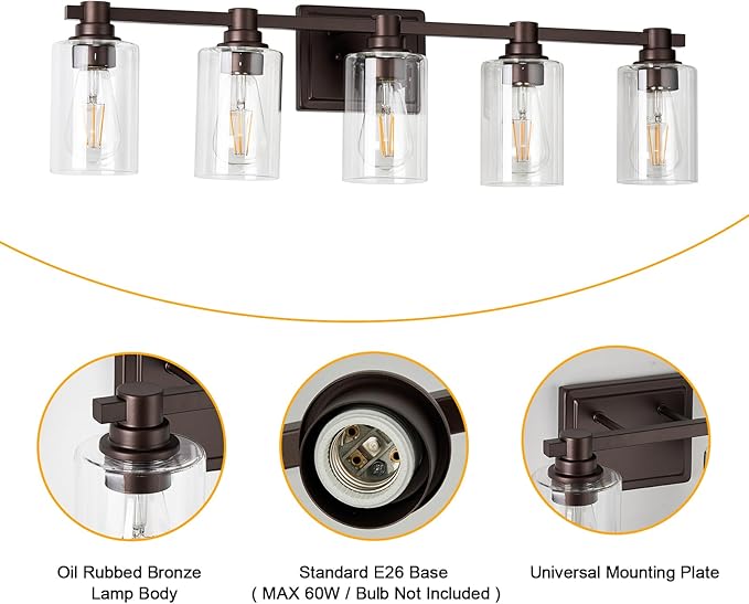 5 Lights Bathroom Lighting Fixtures Over Mirror Oil Rubbed Bronze Bathroom Vanity Light Fixture Farmhouse Vanity Light Vintage for Bedroom Living Room Hallway