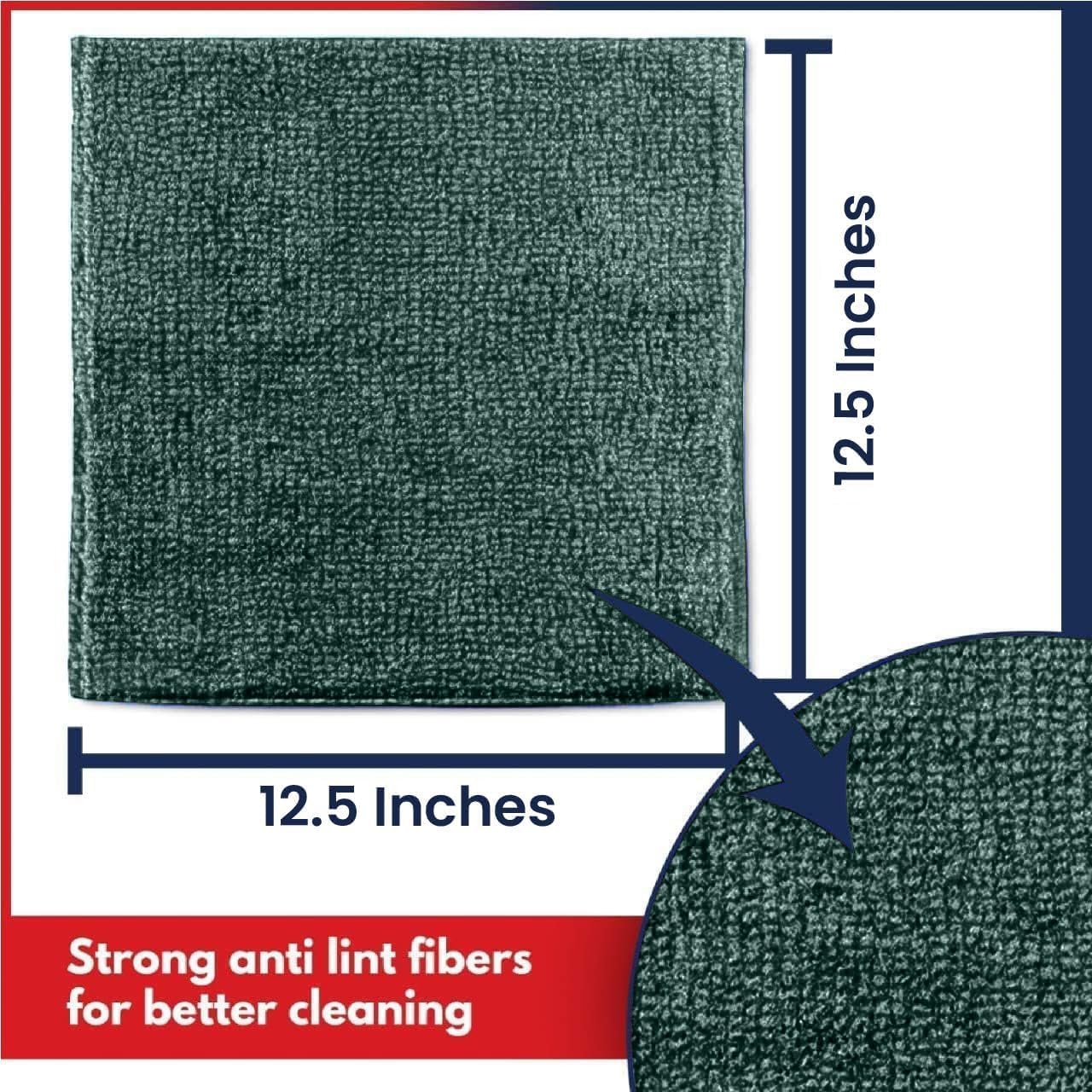 USANOOKS Microfiber Cleaning Cloth - 12Pcs 12.5x12.5 inch High Performance - 1200 Washes, Ultra Absorbent Microfiber Towels for Cars Undercarriage, Rims and Engine Bay Cleaning -Microfiber Cloth Green