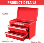 WORKPRO Metal Mini Tool Box, Top Tool Chest containing Two Drawers with Ball Bearing Slides, PVC Drawer Liners and PP Feet Pads, Durable Cold Rolled Steel Small Toolbox for Multi-Purpose Storage