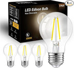 dalattin A19 Vintage LED Edison Bulbs, 60W Equivalent Light Bulbs, 5000K Daylight White, Clear Glass Filament Bulb, Efficient 8W, E26 Base, 800 LM, CRI80+, Non-Dimmable for Home, Farmhouse, 4 Pack