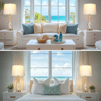 28" Coastal Table Lamps for Bedroom Set of 2, Farmhouse Glass Lamps with 3-Way Dimmable Touch Control Fairy Lights & Type-C Charging for Living Room Nightstand, Beach Nautical Bedside Lamp Rustic Wood