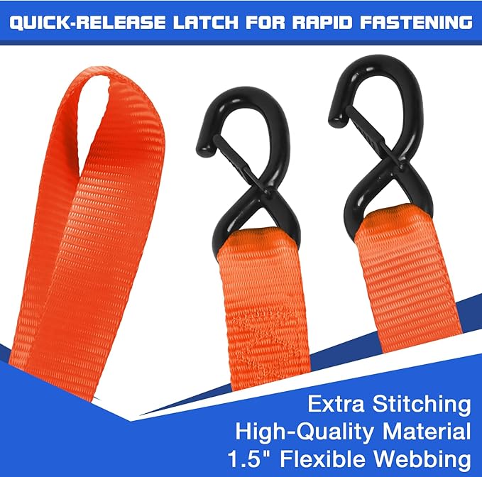 Tie Down Ratchet Straps with S Hooks Heavy Duty 4400 LB 1.5" x10' Lashing Appliance Moving Furniture Tow Rope Wheel, ATV,UTV,Dirt Bikes,Ladder Rack,Trailer,Boat,Truck Bed Accessories for Men Orange
