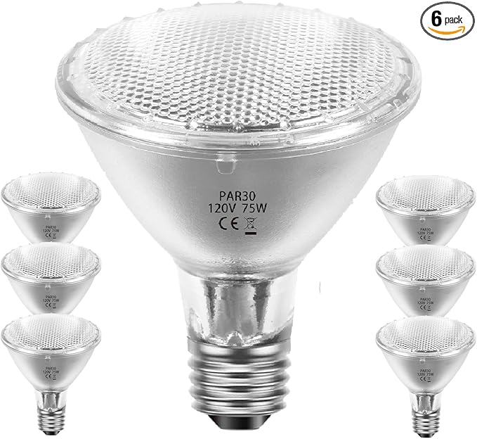 75W Par30 Halogen Flood Light Bulbs 120V,Par30 Long Neck Halogen Bulbs E26 Base,Dimmable 2700K Warm White Halogen Light Bulb 6 Pack for 5-6in Recessed/Ceiling Cans/Accent/Tracking Lighting