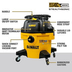 DEWALT 6-Gallon STEALTHSONIC Ultra Quiet Poly Shop Vacuum Wet and Dry, 5 Peak HP Noise Reduction Wet/Dry Vac for Jobsite, Workshop, and Garage, DXV06P-QTB