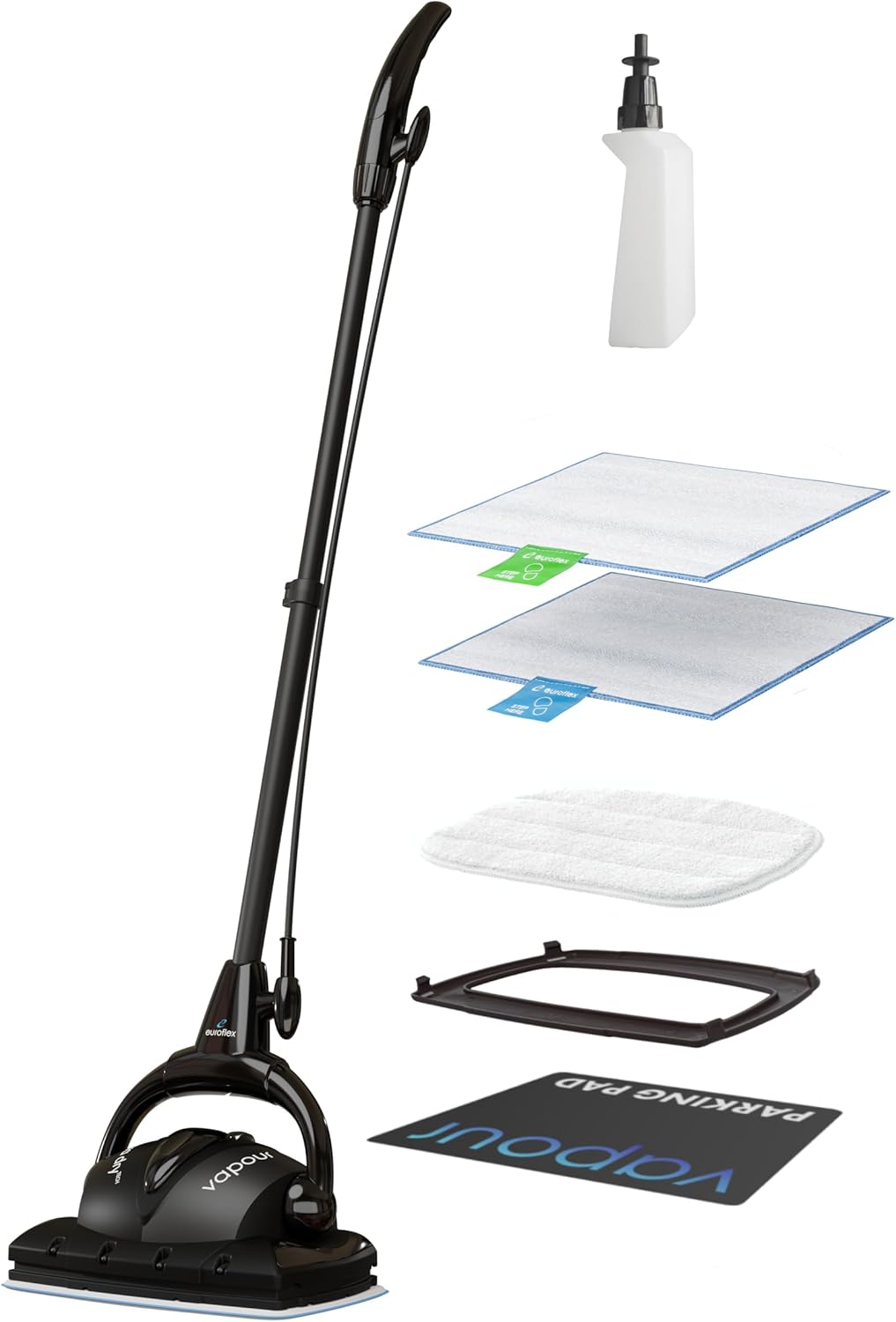 Euroflex Vapour 9-Piece Steam Mop; Ultra Dry Steam Technology; Commercial-Grade 295°F & 50 PSI; Designed & Engineered in Italy; Safe for Steam Cleaning Hardwood & Luxury Vinyl Plank; 5 Year Warranty