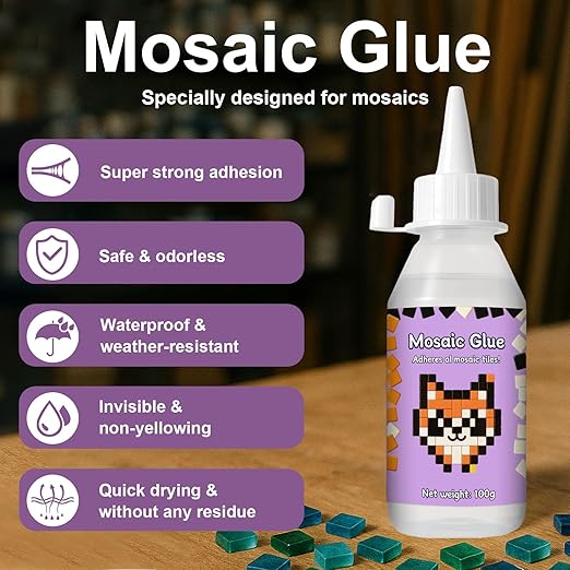 200g Mosaic Tile Glue Clear, Mosaic Adhesive, Strong Bond, Fast Drying, Waterproof, Non-Toxic, Perfect for DIY Tile Art Projects & Craft Enthusiasts