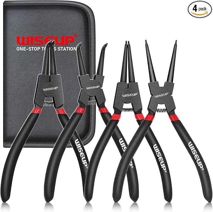 WISEUP Snap Ring Pliers Set, Heavy Duty 4PCS-7 inch Internal/External Circlip Pliers Kit, Straight/Bent Jaw Tips for C-Clip Ring Remover
