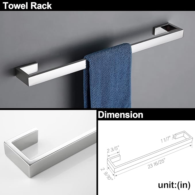 BAGNOLUX Bathroom Hardware Set, Bath Towel Holder Set SUS304 Stainless Steel, Towel Rack for Wall Mounted, Chrome Bathroom Accessories Set Fixture Heavy Duty, Polished Chrome
