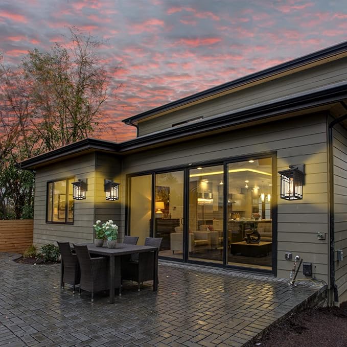 Dusk to Dawn Exterior Wall Lights, Outdoor Wall Lanterns Sensor Light Fixtures Wall Mount Waterproof Wall Sconce Anti-Rust Porch Light with Seeded Glass for Corridor, Garage, 2 Pack