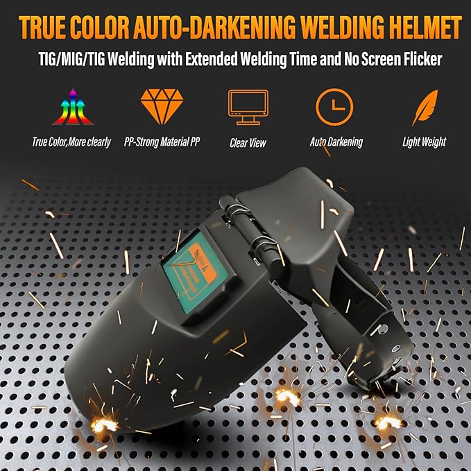 Welding Helmet Auto Darkening,Upgraded Foldable Anti-Blue Light Welding Helmet，True-Color Welding Shield for Beginners，Safety Welding Mask for Stick MIG TIG and Grind