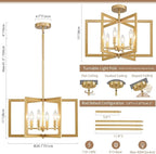 Gold Chandelier Modern Geometric 6-Light, Farmhouse Dining Room Light Fixture Over Table Kitchen Island Lighting Fixtures Metal Hanging Pendant Lighting, E12