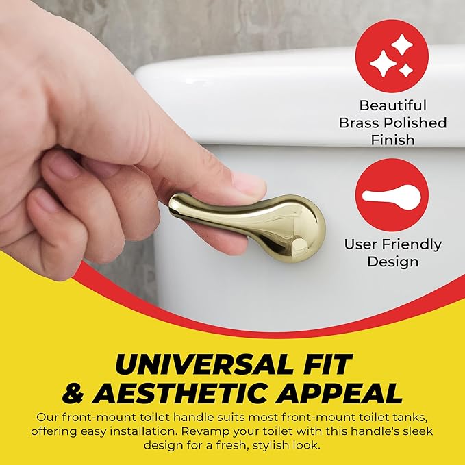 Qualihome Front Mount Brass Polished Gold Toilet Handle Replacement Kit with 2 Inch Universal Toilet Flapper Replacement Kit and Stainless Steel Toilet Flapper Chain