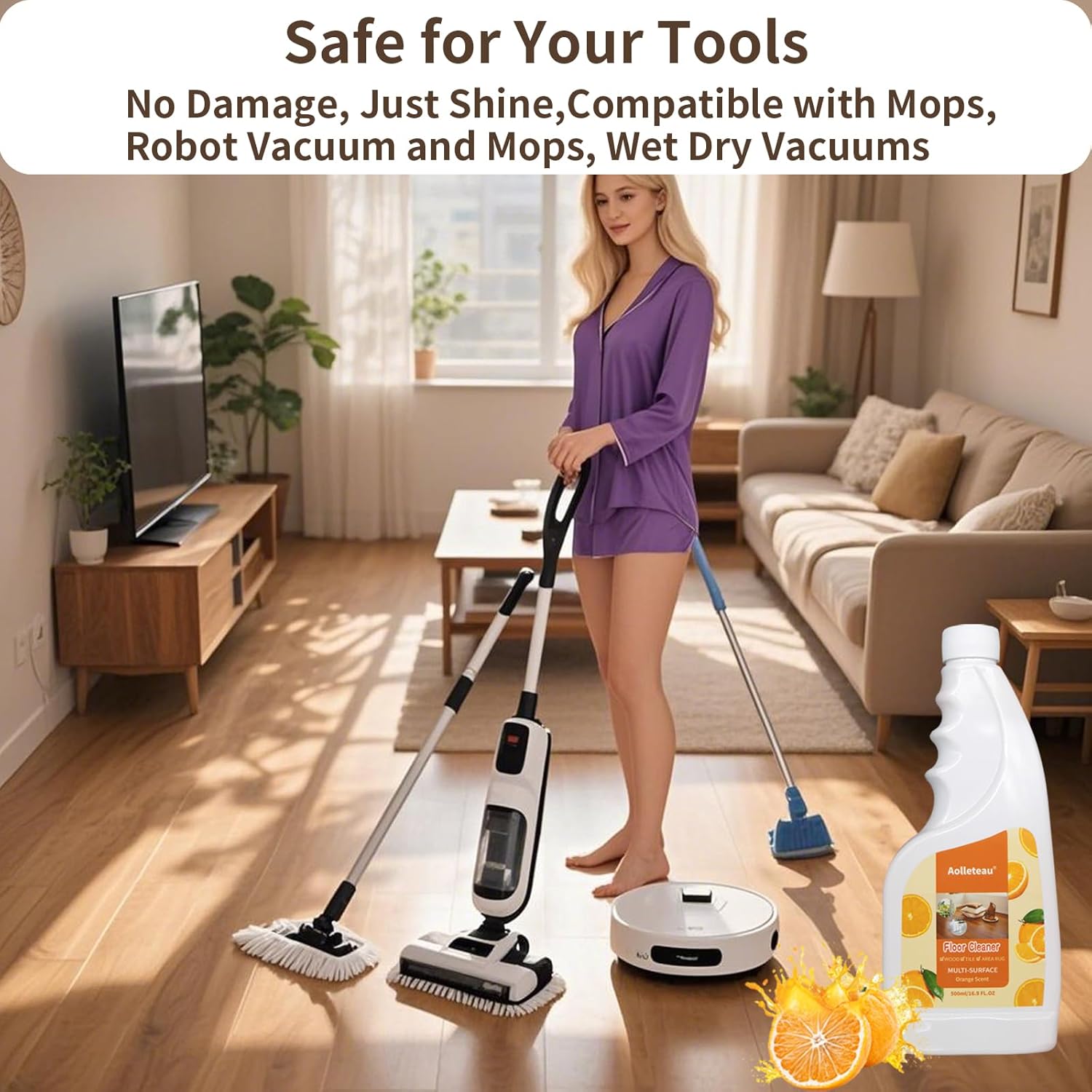 Floor Cleaner Compatible with Roborock, Eufy, Dreame, iRobot Roomba Robot Vaccum and Mop, Wet Dry Vacuums and Wetjet Mops, 16.9 FL.oz, Concentrate, Dilution Ratio 1:200, Orange Scent