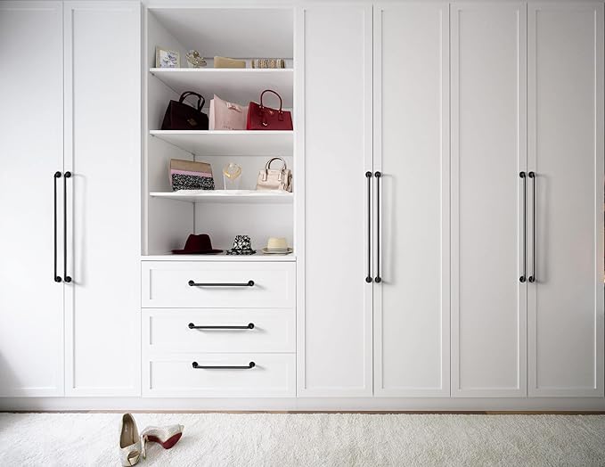 Goo-Ki 6 Pack Matte Black Cabinet Handles, 7.56 Inch(192mm) c-c Solid Drawer Pulls Bar Pull Modern Kitchen Hardware for Dresser Wardrobe Cupboard Bathroom, 9338MB-192