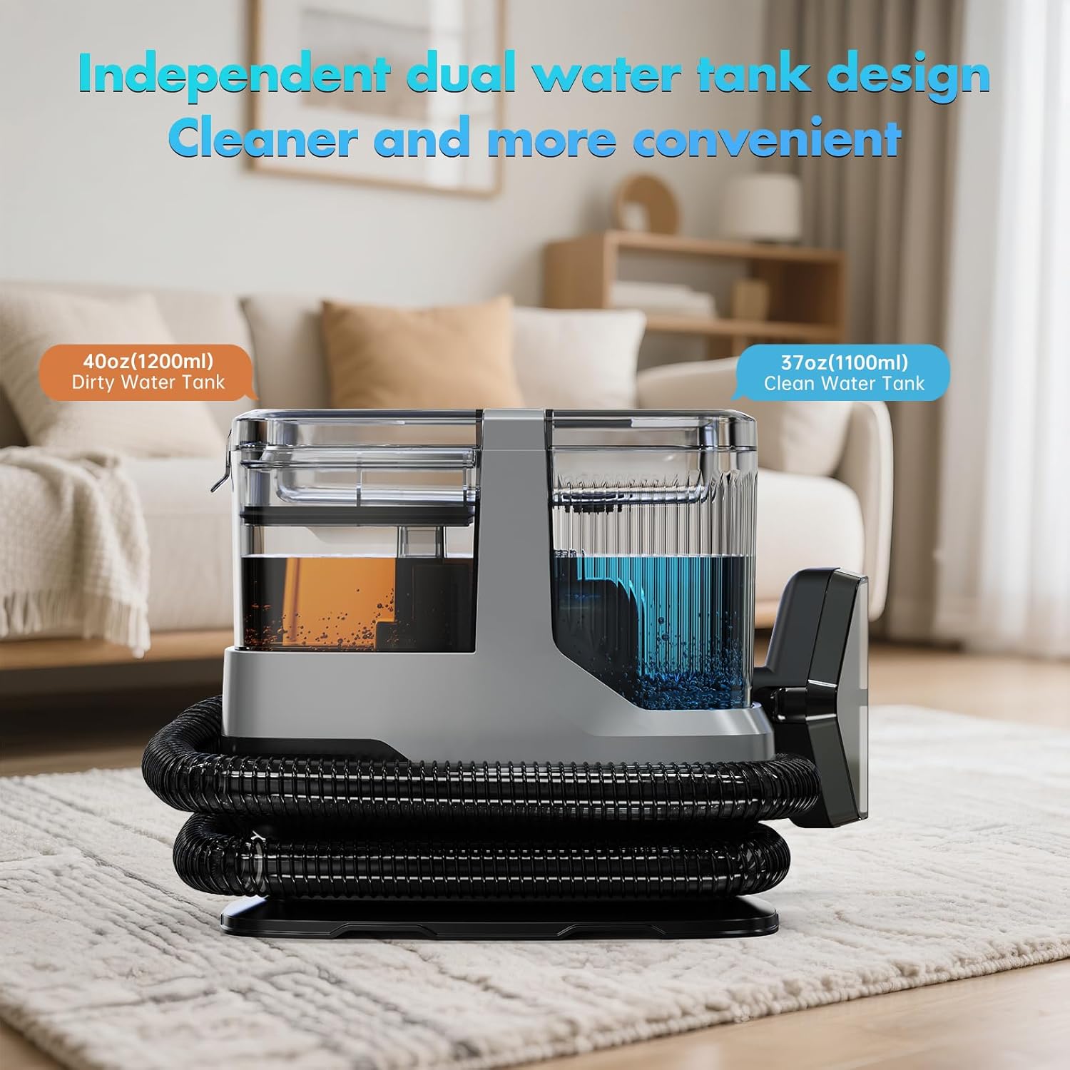 Portable Carpet & Upholstery Cleaner, 18Kpa Power Suction Spot Cleaner Machine for Deep Pet Stain Remover, Carpet, Area Rugs, Couches, Stairs, Cars, Includes Tools & Self-Cleaning, Grey