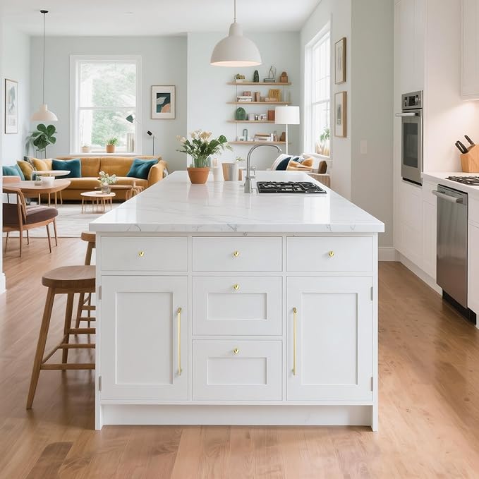 10 Pack 10 Inch(254mm) Hole Center Modern Brushed Gold Cabinet Pull Handle Timeless Vanity Drawer Pull Handle Classic Cabinet Hardware for Kitchen Dresser Bathroom, Screws Included, B-Gold(10x10)