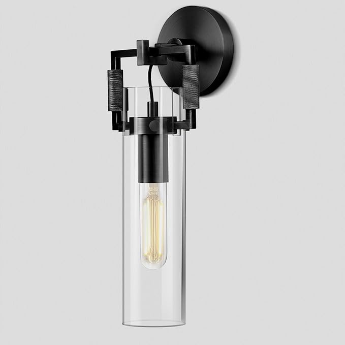 15'' Knurled Copper Wall Sconce,Modern Black Glass Bathroom Wall Sconces, 1-Lights Bathroom Vanity Lights for Living Room, Bedrooms, Fireplace, Staircases, Include Bulb