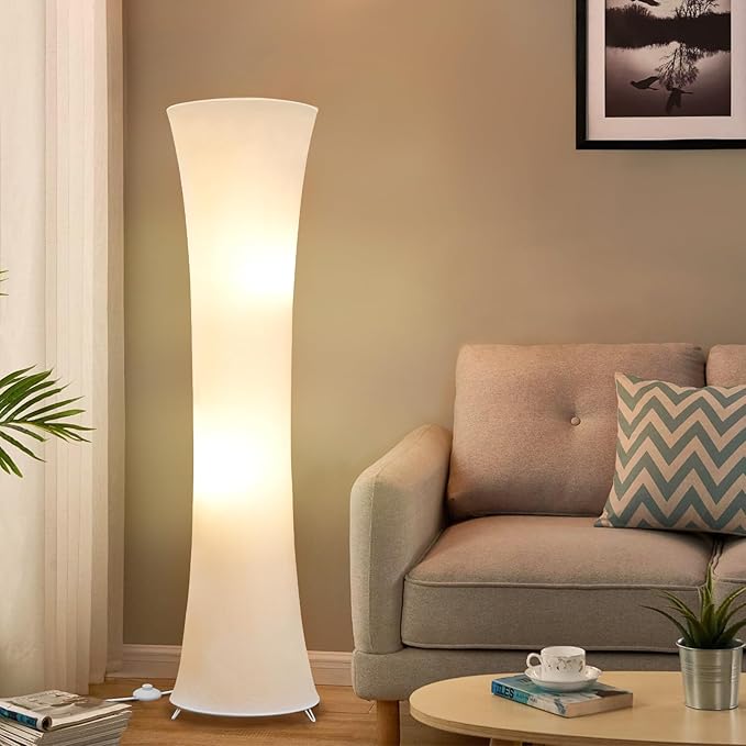GyroVu 46“ Floor Lamp for Living Room, 3 Color Temperature Led Floor Lamps Column Floor Standing Lamp Corner Lamp for Bedroom, Office& Living Room-White Fabric Lampshade, Bulbs Include