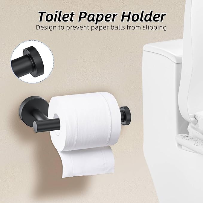 6-Piece Bathroom Hardware Set Matte Black Towel Bar Set,Towel Holder Set for Bathroom, Stainless Steel Wall-Mounted Bath Hardware Accessories Set, 23.6 Inch