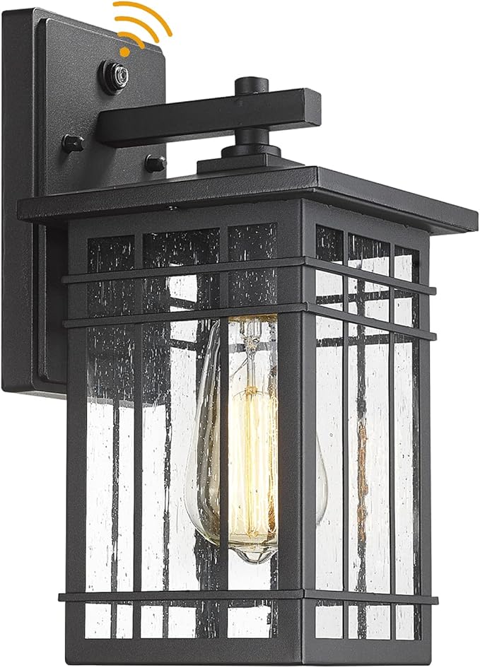 Dusk to Dawn Exterior Wall Lights, Outdoor Wall Lanterns Sensor Light Fixtures Wall Mount Waterproof Wall Sconce Anti-Rust Porch Light with Seeded Glass for Corridor, Garage, 1 Pack