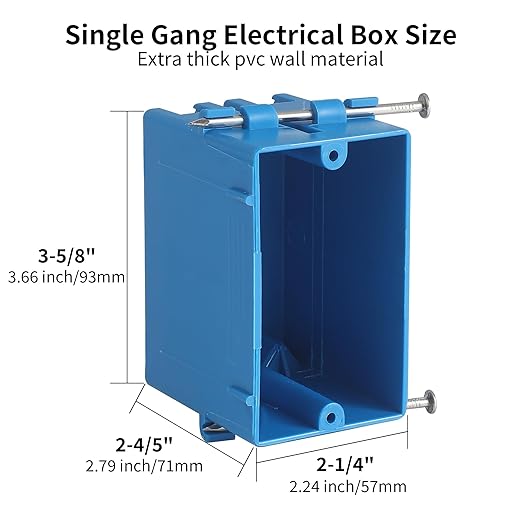 5-Pack Single Gang Electrical Box, New Work Box 1 Gang with Nail, 18 cu. in, Blue Switch & Outlet Wall PVC Electrical Junction Box for Residential Commercial Buildings Job Applications