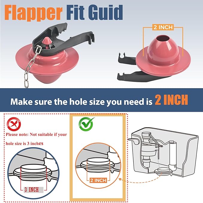 Universal Toilet Flusher Replacement Kit, Water-Saving & Height Adjustable Fill Valve, 2-Inch Flapper, Quiet & Anti-Siphon Toilet Repair Kit Inside Tank, Easy to Install (Red, 2-Pack)