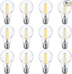 Energetic Dimmable LED Filament Light Bulbs, 8W, 60 Watt Equivalent, Cool White 4000K, Classic Clear Glass, A19 LED Light Bulb, 12 Pack