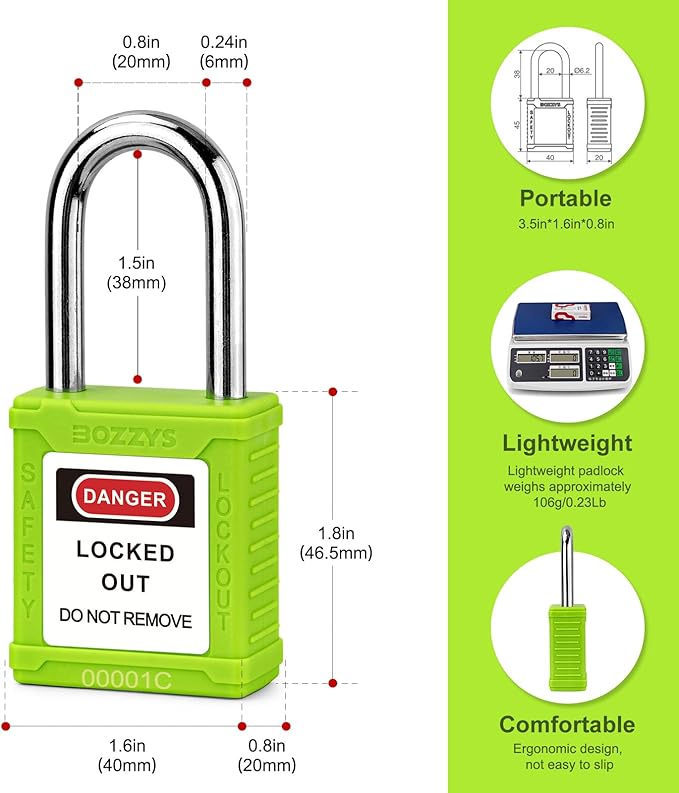 Lockout Tagout Locks with 2 Master Keys｜12-Pack Green OSHA Loto Lock｜Keyed Different & Laser Coding｜Lock Out Padlock Kits for Machinery & Electrical Panels