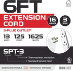 Iron Forge Cable 6 ft Flat Plug White Extension Cord with 3 Outlets - 16/3 SJTW 3 Prong Indoor Extension Cord with Multiple Outlets