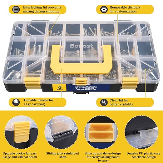 2300 Pieces Hardware Assortment Kit - Metric & SAE Machine Screw Assortment Kit with Assorted Nuts, Bolts, and Washers (3 Trays)