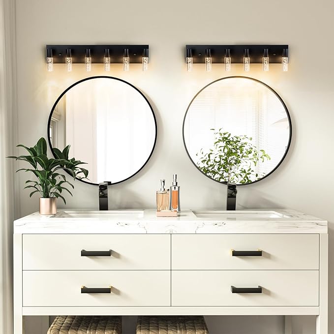 6-Light LED Vanity Light Fixture in Black - Modern Bathroom Lighting, Over Mirror Illumination | Multicolor Temperature 3000K/4000K/6000K | Stylish Bathroom Decor & Energy-Saving 30W Vanity Lighting…