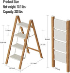 4 Step Lightweight Aluminum Folding Ladder, Portable Step Stool with Anti-Slip Pedals, 330 lbs Capacity for Home, Office, Kitchen（White&Woodgrain）