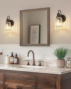 Sconce Wall Lighting, HWH 1-Light Wall Sconce Modern Indoor Wall Light Fixtures, Single Bathroom Vanity Light with Bell-Shaped Fluted Clear Glass, Oil-Rubbed Bronze Finish, 5HZG106B ORB