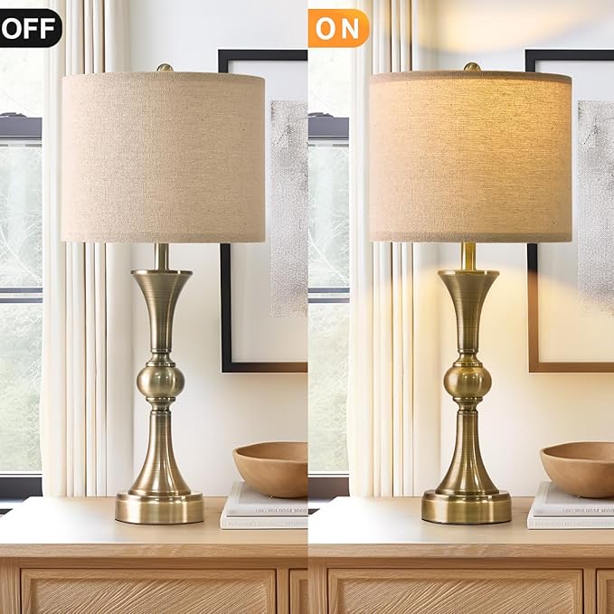OYEARS 28" Table Lamps for Living Room Set of 2, Bedside Lamps for Night Stands Bedroom Lamps Farmhouse Lamp End Table Bed Side Lamp with USB C+A Charging Ports (Antique Bronze)