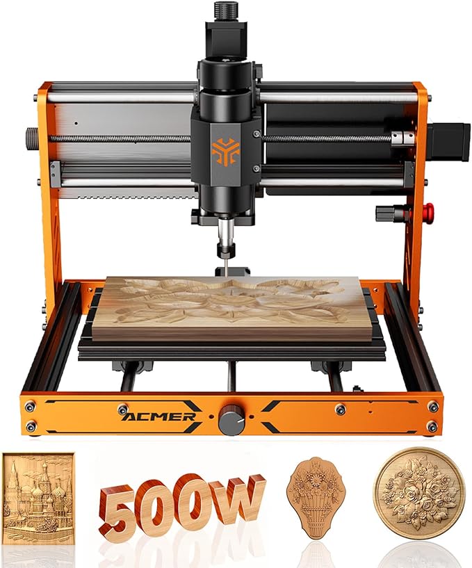 ACMER CNC Router Machine 500W, 3018 Engraver for Wood/Metal/Acrylic Cutting Milling 11.8"x7", ±0.025mm Precision ER11 Chuck, ESP32 Control, Compatible with Candle/Easel,Ascarva 3S