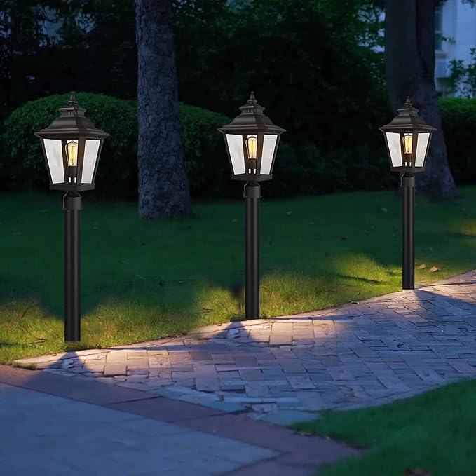 Large Outdoor Post Light Fixtures 21'' Lamp Post Light Fixture Black Finish Waterproof Anti-Rust Aluminum Pillar Outside Lighting for Walkway, Driveway, Patio, Porch