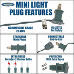 Novelty Lights 11 Feet 50 Bulbs Traditional Incandescent Mini Lights, Teal on Green Wire with 2.5" Spacing, Commercial Grade and UL Listed for Indoor/Outdoor Use, End-to-End Connectable